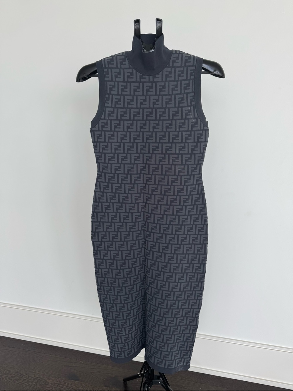Fendi Charcoal FF Logo Sleeveless Sheath Dress